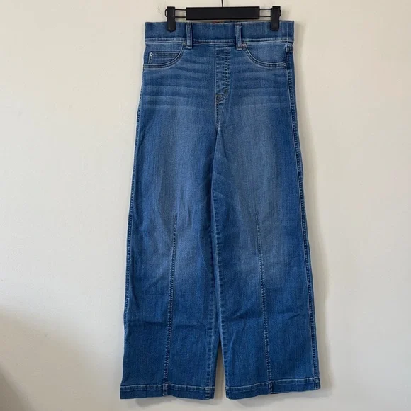 Spanx Seamed Front Wide Leg Jeans Vintage Indigo Size Medium - Picture 2 of 12